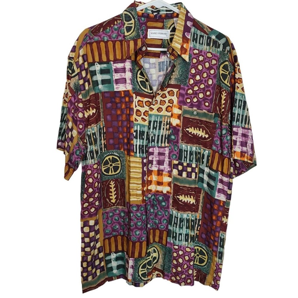 Mario Ferrari Mens M Multicolor All Over Print Short Sleeves Button Up Shirt